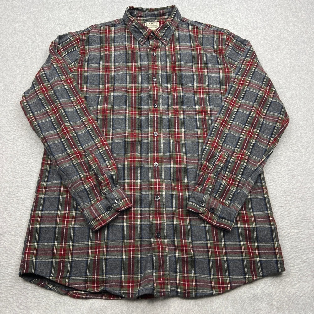 LL Bean Flannel Mens LT Large Tall‎ Scotch Plaid Slightly Fitted Shirt Button Up